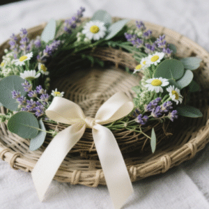 Farmhouse Daisy & Lavender Artificial Wreath with Eucalyptus - Rustic Floral Decor