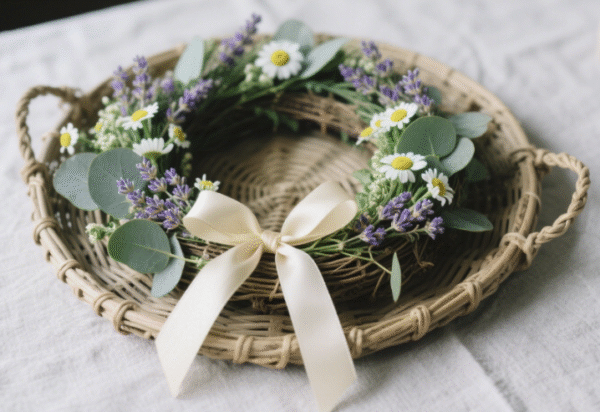 Farmhouse Daisy & Lavender Artificial Wreath with Eucalyptus - Rustic Floral Decor